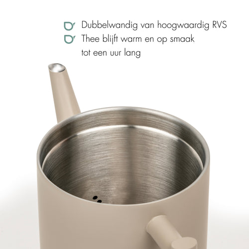 Bredemeijer - Dubbelwandige theepot Minuet Cylindre - 1,2 liter - Taupe - Met filter - vtwonen shop