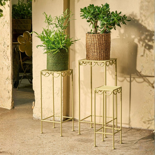 Mica Decorations Rosalie Planttafel voor Buiten - Plantenrek Set van 3 - Plantenstandaard voor Kamerplanten - Inklapbaar - IJzer - Lichtgroen