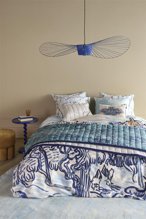3-delige Klassiek blauwe beddensprei - Diverse maten met 2x kussensloo 3-delige Klassiek blauwe beddensprei - Diverse maten met 2x kussensloo