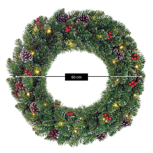 Black Box Trees Creston Kerstkrans met Verlichting - Kerstversiering met 30 Warm Witte LED Lampjes - Deurkrans voor Sfeervolle Decoratie Binnen - Ø60