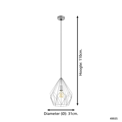 EGLO hanglamp Carlton - e27 - 1-lichts - zilverkleurig - vtwonen shop