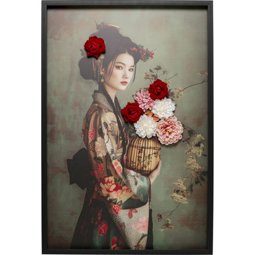Kare Design Schilderij vrouw in kimono boeket 3D 84x124cm