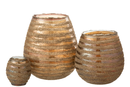 J-Line windlicht Streep Rond - glas - bruin - large - vtwonen shop