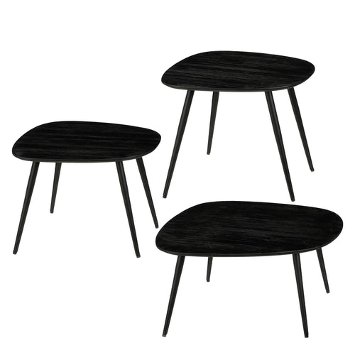 Mica Decorations Jailey Bijzettafel - Set van 3 - L62 x B52 x H34 cm - Gerecycled Hout - Zwart