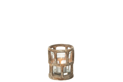 J-Line windlicht Antiek - polyresin/glas - bruin - small - vtwonen shop