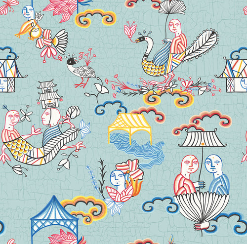 Walls4You behang surrealistisch motief turquoise en meerkleurig - 53 cm x 10 m - 640152 - vtwonen shop