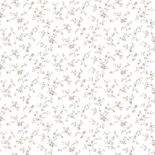 Sanders & Sanders behang bloemetjes vergrijsd groen, paars en wit - 53 cm x 10 m - 640405