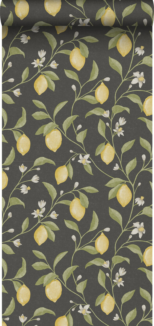 Sanders & Sanders behang fruit zwart, geel en groen - 53 cm x 10 m - 641018