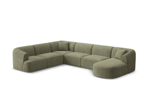 Cosmopolitan Design Modulaire panoramische hoekbank links Campi 7-zits, ribfluwelen mosgroen - 255x330x70cm