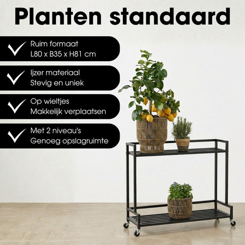 Mica Decorations Greenrax Plantenrek op Wielen - Plantenstandaard voor Kamerplanten, Buitenplanten of Tuingereedschap - Meerdere Plateaus