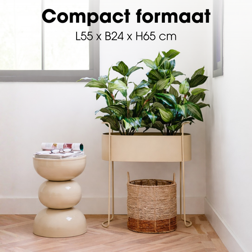 Mica Decorations Moritz Plantenstandaard – Plantenpot voor Bloemen en Kamerplanten – Bloempotten voor Binnen – 55 x 24 x 65 cm – IJzer – Beige