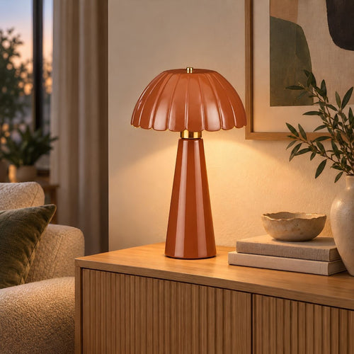 Mica Decorations Naomi Tafellamp Bruin Keramiek - Sfeervolle Tafellamp met Geplooide Kap - E27 Fitting Max. 60W IP20 Classificatie - Stijlvolle