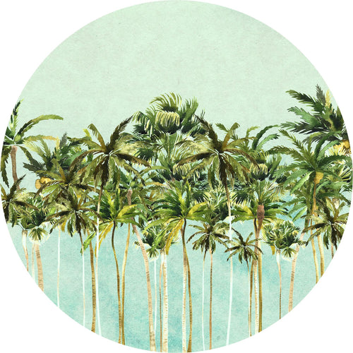 Komar zelfklevende behangcirkel Coconut Trees groen en blauw - Ø 125 cm - 611165