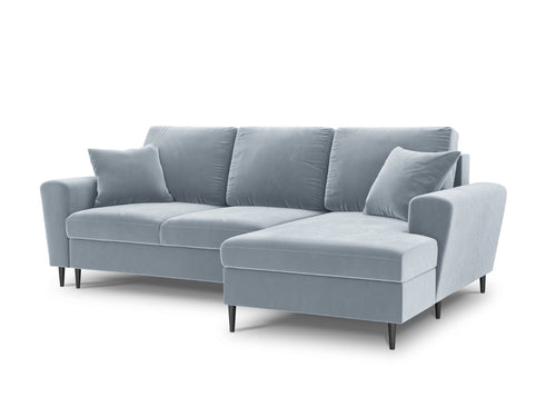 Cosmopolitan Design Converteerbare hoekbank rechts met opbergdoos Kyoto 4-zits, flueel, lichtblauw - 145x241x88cm