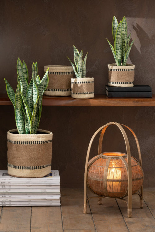 J-Line mand Rond + Band - jute - naturel/beige - extra small - 2 stuks