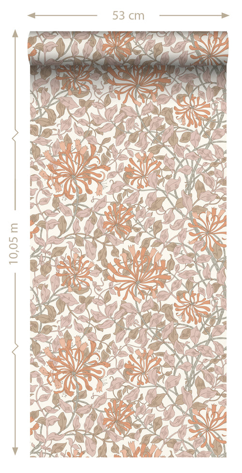 ESTAhome behang bloemen terracotta en oudroze - 50 x 900 cm - 131027 - vtwonen shop