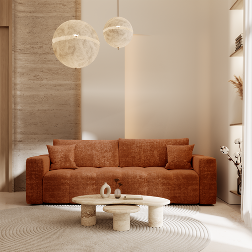 Premium Interiors - Snel uitklapbare slaapbank VIBE - gewaafd fluweel terracotta 226cm