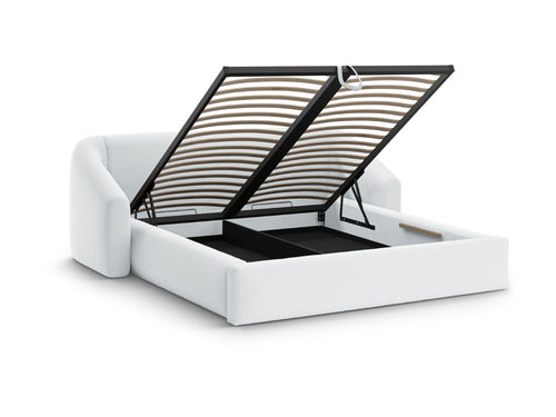Cosmopolitan Design Opbergbed met hoofdeinde Campi 200x180cm structurele stof lichtgrijs - 230x248x80cm
