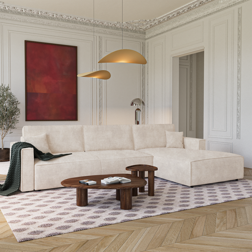 Premium Interiors - Rechthoekige hoekbank met slaapfunctie en opbergruimte  - corduroy crème 297cm