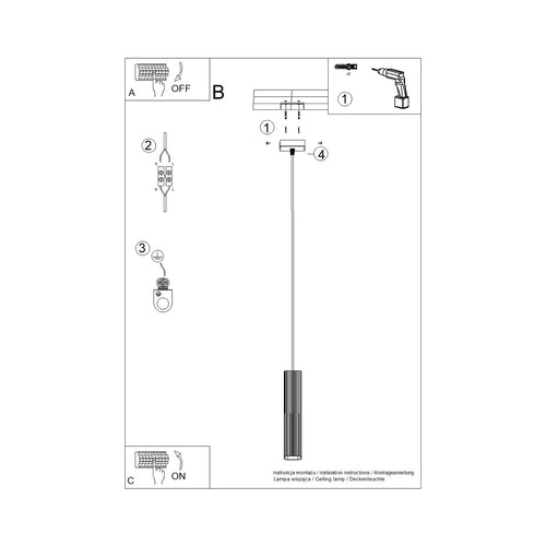 Sollux Lighting Hanglamp RAYO 1 azuurblauw - 8x8x118cm