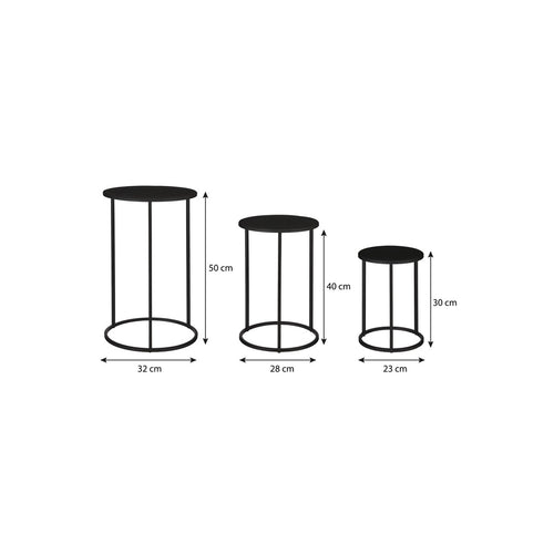 Mica Decorations Quinty Bijzettafel - Set van 3 - H50 x Ø32 cm - Metaal - Zwart