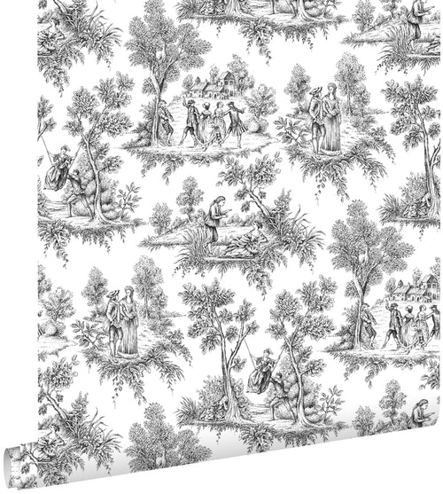 ESTAhome behang toile de jouy print zwart - 53 cm x 10.05 m - 136820 - vtwonen shop