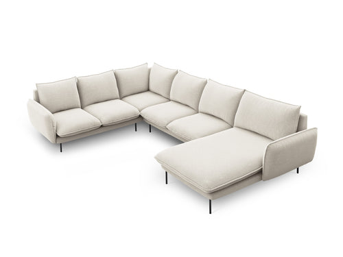 Cosmopolitan Design Panoramische hoekbank links Vienna 7-zits, structurele stof, lichtbeige - 235x330x95cm