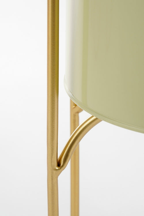 Mica Decorations Donau Bloempot op Standaard - Set van 2 - Metaal - H45 x Ø23 cm - Lichtgroen, Goud - vtwonen shop