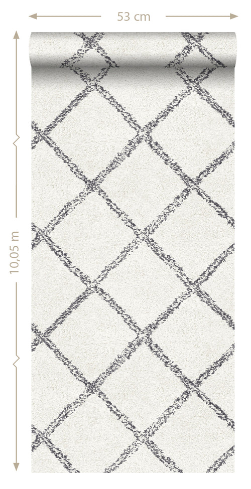 ESTAhome behang oosters berber tapijt zwart en mat wit - 53 cm x 10.05 m - 148666