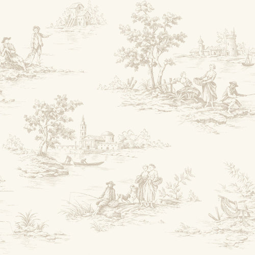 ESTAhome behang toile de jouy print gebroken wit - 50 x 900 cm - 132107