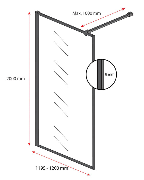 Badplaats Douchewand Georgia 120 x 200 cm – Zwart – Inloopdouche 8 mm Veiligheidsglas