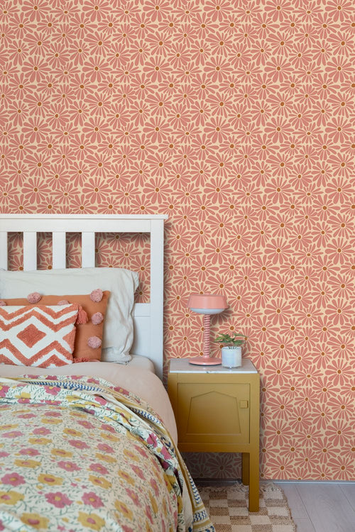 ESTAhome behang madeliefjes terracotta roze - 53 cm x 10.05 m - 131151