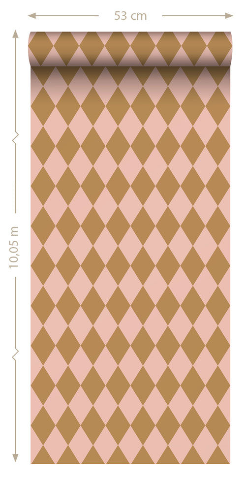 ESTAhome behang ruiten bruin en roze - 50 x 900 cm - 131600 - vtwonen shop