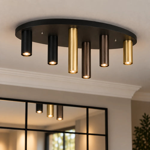 Searchlight plafondlamp Tubes - 6 lichts - 80  x 28.5   cm - zwart brons messing