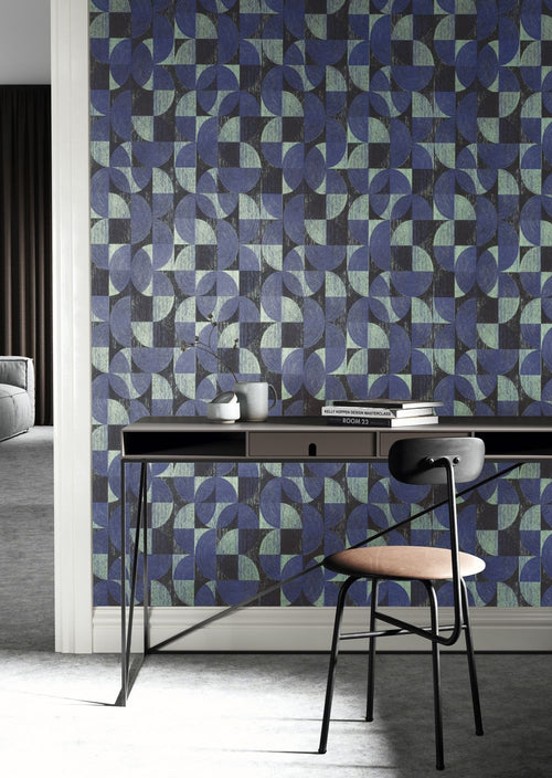Masureel behang geometrische vormen blauw - 53 cm x 10.05 m - 630809 - vtwonen shop
