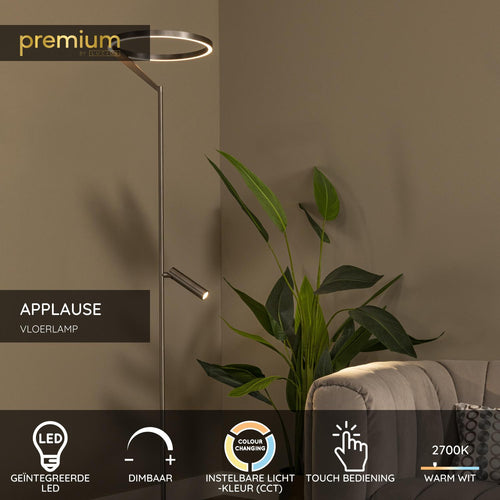 Lucide vloerlamp APPLAUSE - Geïntegreerde LED - Grijs ijzer