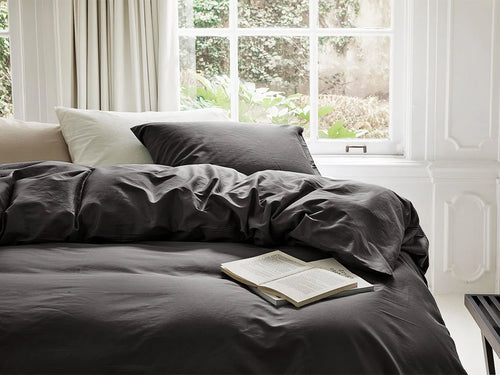 Yumeko dekbedovertrek katoen satijn dark anthracite 240x220 + 2/60x70 - vtwonen shop