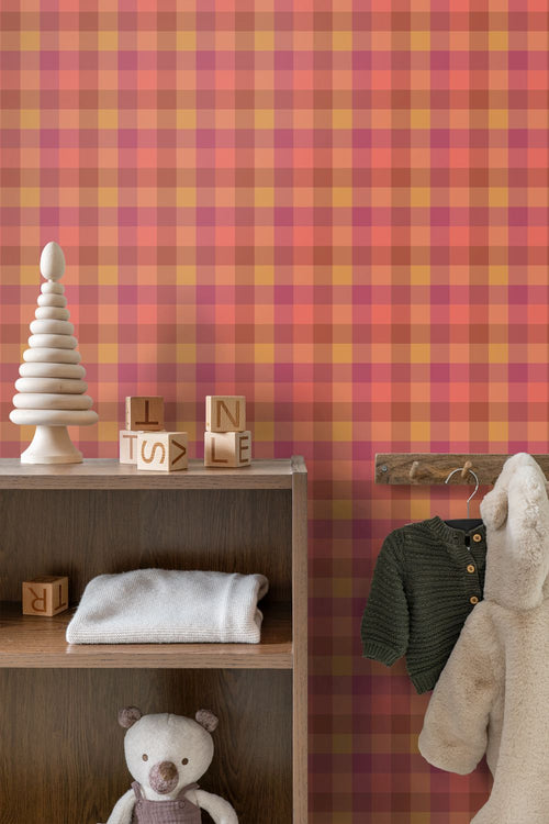 ESTAhome behang ruiten roze, paars en bruin - 50 x 900 cm - 132064