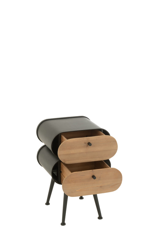 J-Line nachtkast Cabinet - dennenhout - zwart/lichtbeige