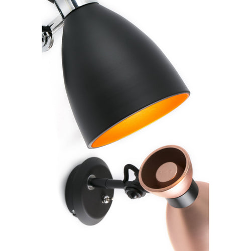 Faro Retro - 1 Light Indoor Verstelbare Wandlamp Zwart, Koper, E14