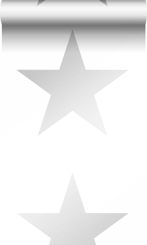 Origin Wallcoverings behang grote ster mat wit en glanzend zilvergrijs - 53 cm x 10.05 m - 347503