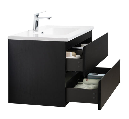 Badplaats Badkamermeubel Set Angela 90 cm – Zwart Houtnerf – Badmeubel met Wastafel