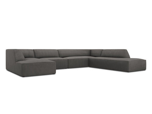 Micadoni Panoramische hoekbank rechts Ruby 7-zits, ribfluwelen, donkergrijs - 273x366x69cm
