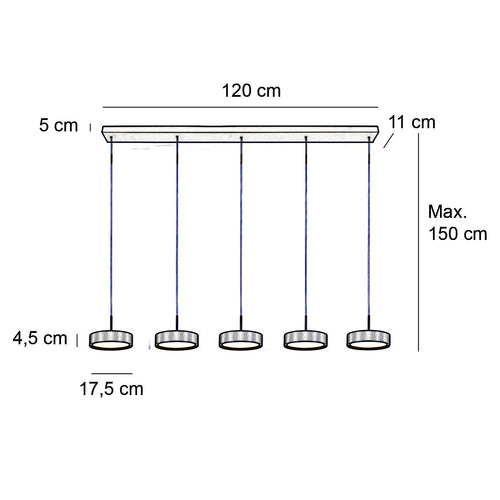 Freelight hanglamp Alieno - 5 lichts - 120  x 150   cm - zwart