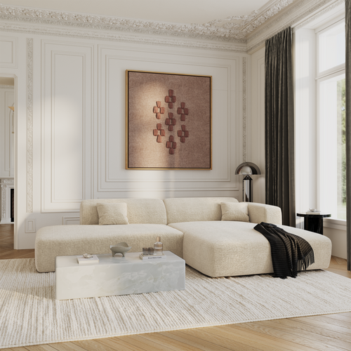 Sia Home - Rechte hoekbanken MYRA - Fluweel met patroon - Crème - 300cm