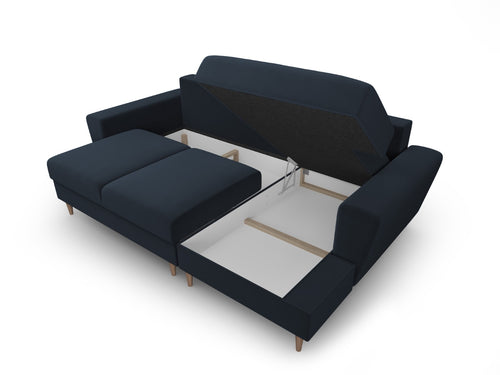 Cosmopolitan Design Converteerbare hoekbank rechts met opbergdoos Kyoto 4-zits, flueel donkerblauw - 145x241x88cm