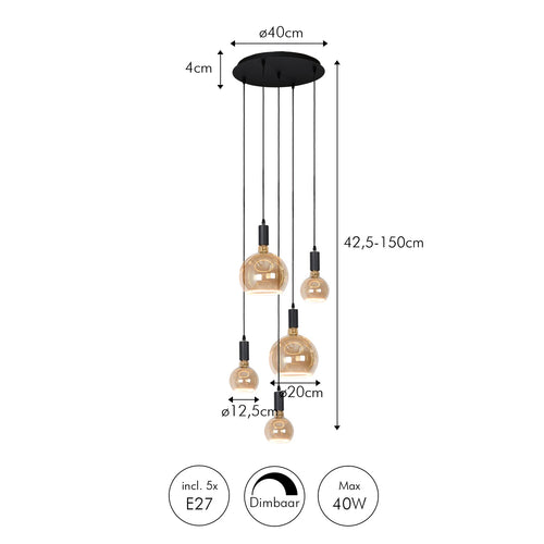 Atmooz hanglamp Sapa 5 - zwart - Ø 40 x H 130 cm - E27