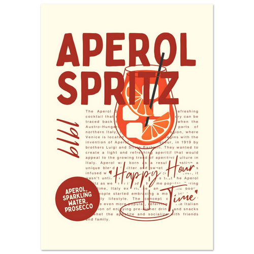 Artfulprints Poster met Lijst Aperol Spritz - Happy hour   - 30x40 cm - Rood