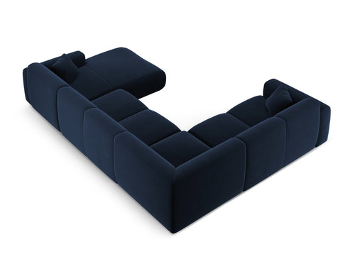 Cosmopolitan Design Panoramische hoekbank links Nolio 6-zits, flueel koningsblauw - 252x342x72cm