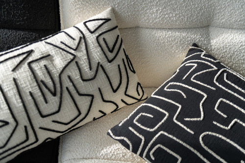 J-Line kussen Rechthoek Strepen/Bogen - katoen -  zwart/wit - small